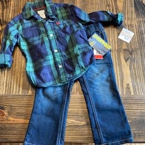 NWT 2T Boys Plaid Button Down & Jeans
